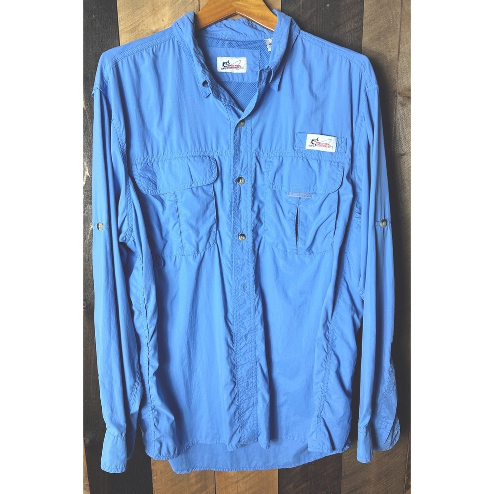 World Wide Sportsman Mens Large Blue Fishing Shirt Mesh Vent Long Sleeve Outdoor